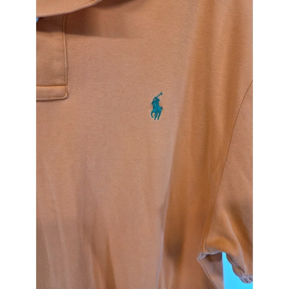 Polo Ralph Lauren Mens‎ L Orange Short Sleeve Cotton Pique Polo Shirt Teal Pony